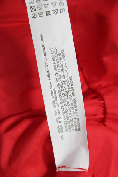 Zara Women A-Line Red V-Neck Cotton Short Long Sleeve Dress Size XS