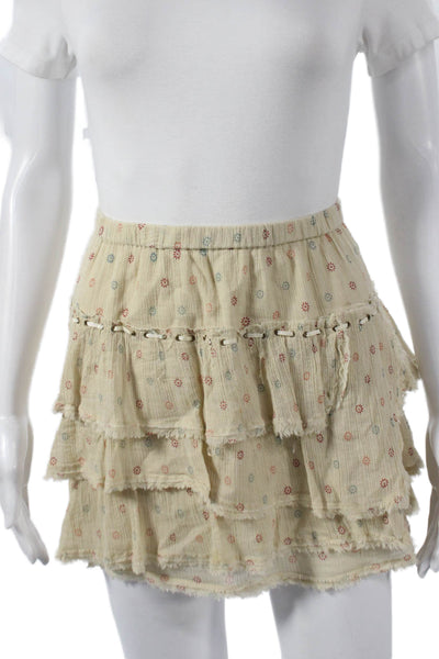 Zadig & Voltaire Women Mini Floral Cotton Skirt Beige Bohemian Pull On Size 40