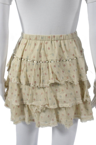 Zadig & Voltaire Women Mini Floral Cotton Skirt Beige Bohemian Pull On Size 40
