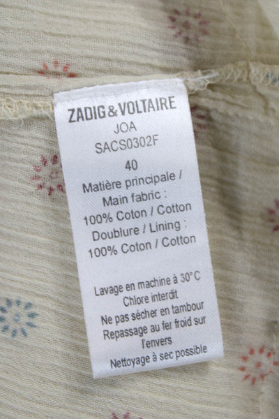 Zadig & Voltaire Women Mini Floral Cotton Skirt Beige Bohemian Pull On Size 40