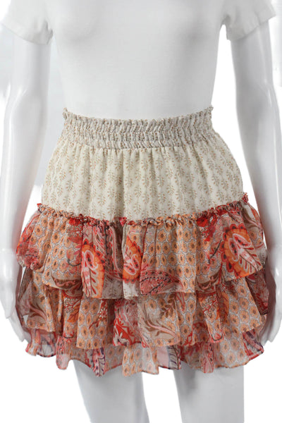 Misa Women Floral Multicolor Mini Skirt 100% Viscose Pull On Size XS