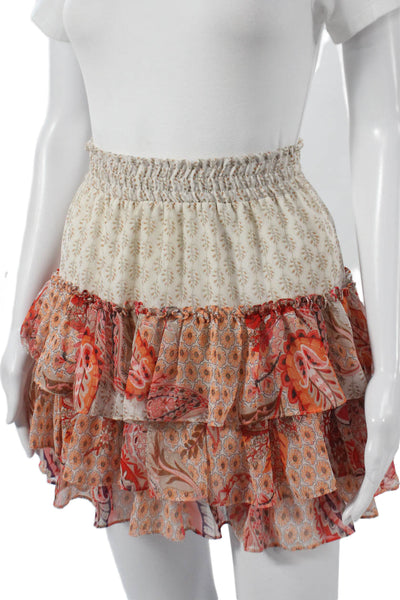 Misa Women Floral Multicolor Mini Skirt 100% Viscose Pull On Size XS
