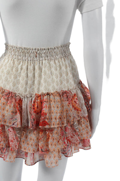Misa Women Floral Multicolor Mini Skirt 100% Viscose Pull On Size XS