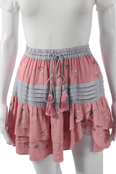 Rococo Sand Womens Pink A-Line Skirt Viscose Drawstring Short Size XS