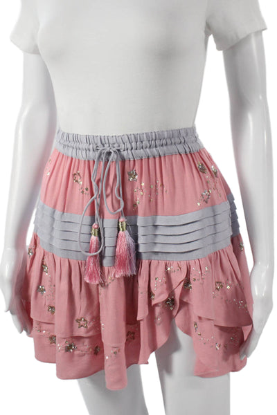 Rococo Sand Womens Pink A-Line Skirt Viscose Drawstring Short Size XS