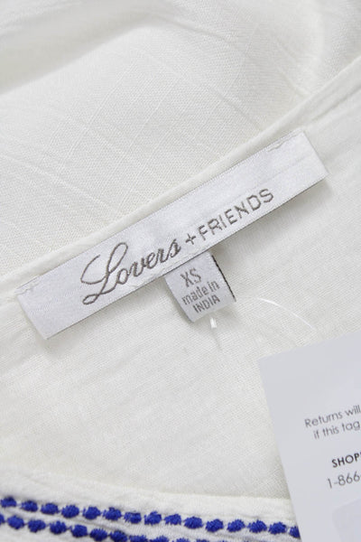 Lovers + Friends Women Shift Dress White Floral VNeck Laceup Longsleeve Size XS