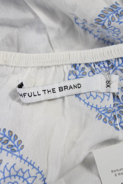 Faithfull The Brand Women Off-Shoulder Paisley Romper 3/4 Sleeve White Size XS