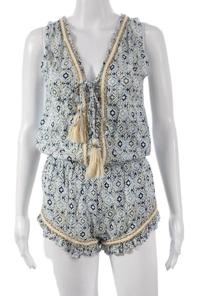 Skemo Womens Boho Multicolor Geometric VNeck Tie Sleeveless Playsuit Size XS