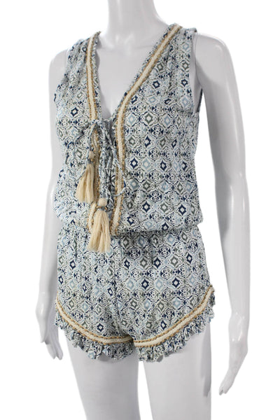 Skemo Womens Boho Multicolor Geometric VNeck Tie Sleeveless Playsuit Size XS