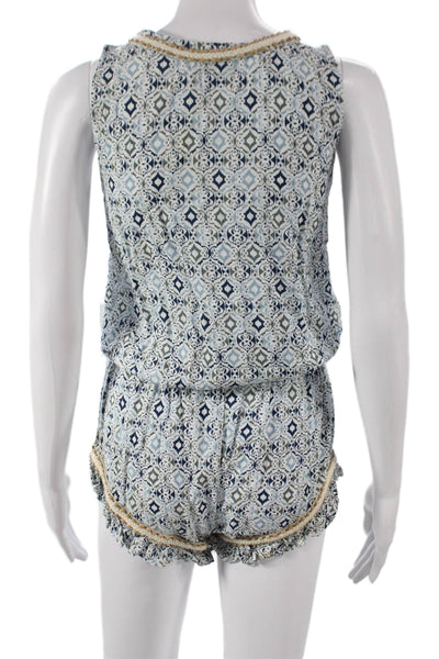 Skemo Womens Boho Multicolor Geometric VNeck Tie Sleeveless Playsuit Size XS