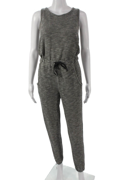 Aqua Womens Jumpsuit Gray V-Neck Sleeveless Cotton Blend Flecked Button Size XS