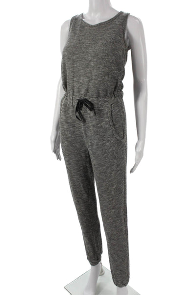 Aqua Womens Jumpsuit Gray V-Neck Sleeveless Cotton Blend Flecked Button Size XS
