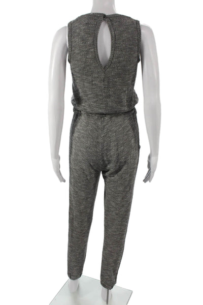 Aqua Womens Jumpsuit Gray V-Neck Sleeveless Cotton Blend Flecked Button Size XS