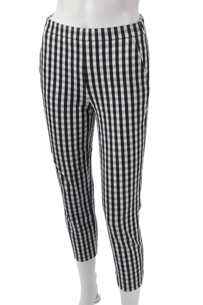 J Crew Women Blue Check Cropped Pants 24in Inseam 96% Cotton Size 00