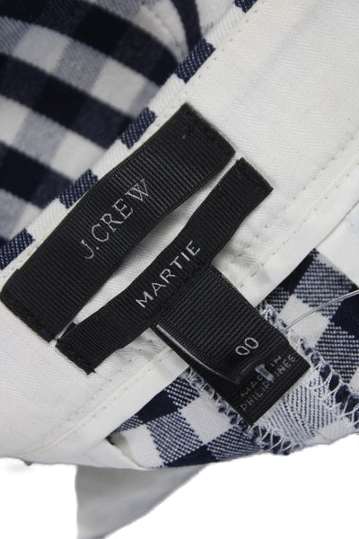J Crew Women Blue Check Cropped Pants 24in Inseam 96% Cotton Size 00