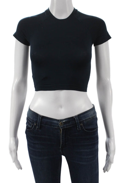 Lululemon Women Black Cropped Polyester Crew Neck Short Sleeve T-Shirt Size 2