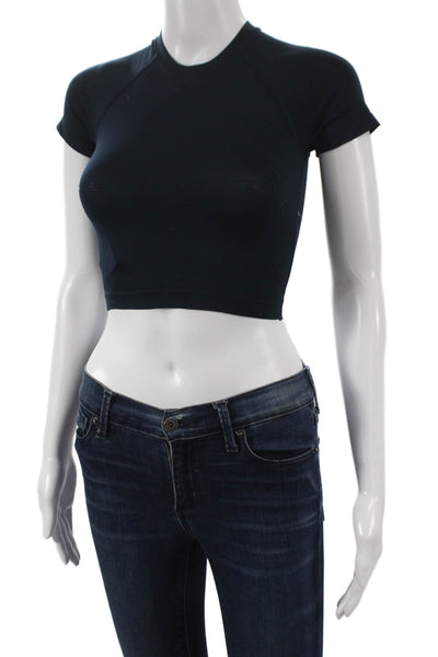 Lululemon Women Black Cropped Polyester Crew Neck Short Sleeve T-Shirt Size 2