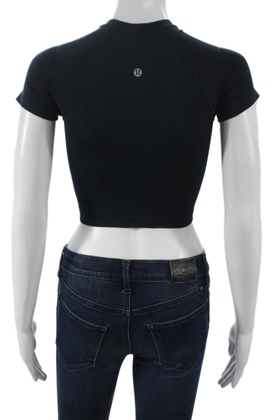 Lululemon Women Black Cropped Polyester Crew Neck Short Sleeve T-Shirt Size 2