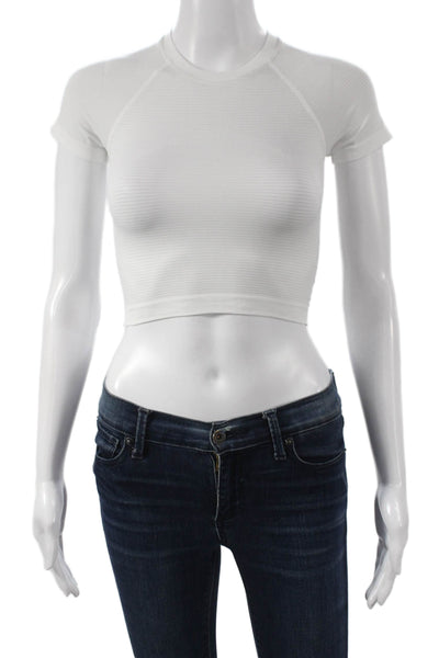 Lululemon Womens Cropped Striped White Short Sleeve Crewneck T-Shirt Size 2
