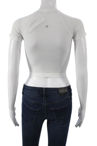 Lululemon Womens Cropped Striped White Short Sleeve Crewneck T-Shirt Size 2