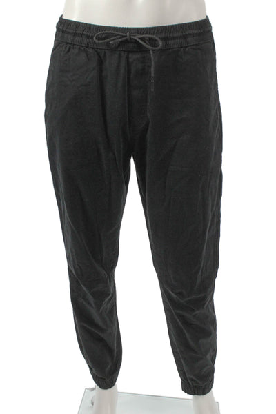Zara Mens Jogger Pants Black Drawstring Cotton Elastane Solid Fall Size L