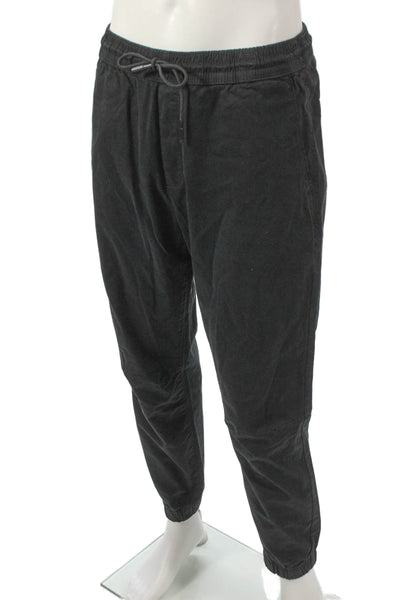 Zara Mens Jogger Pants Black Drawstring Cotton Elastane Solid Fall Size L