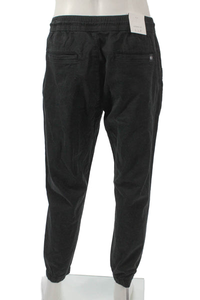 Zara Mens Jogger Pants Black Drawstring Cotton Elastane Solid Fall Size L