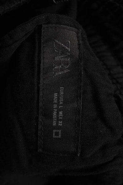 Zara Mens Jogger Pants Black Drawstring Cotton Elastane Solid Fall Size L