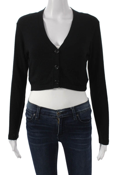 LNA Women Cardigan Black Polyester V-Neck Long Sleeve Size S