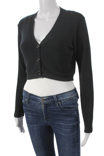 LNA Women Cardigan Black Polyester V-Neck Long Sleeve Size S