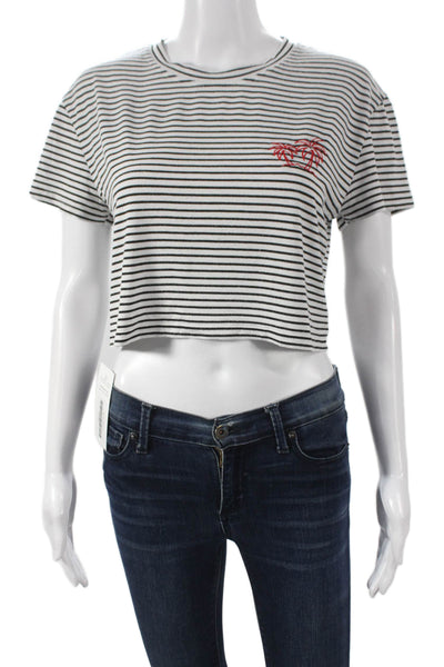Dance & Marvel Women Cropped Black T-Shirt Short Sleeve Crew Neck Size S