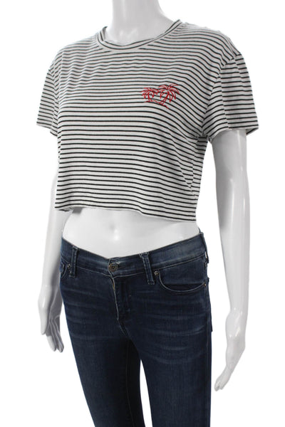 Dance & Marvel Women Cropped Black T-Shirt Short Sleeve Crew Neck Size S