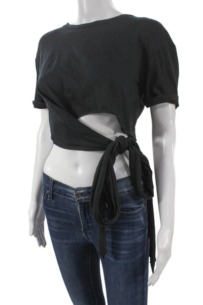 Zara Trafaluc Women Cropped Black Animal Print Cotton Round Neck T-Shirt Size S