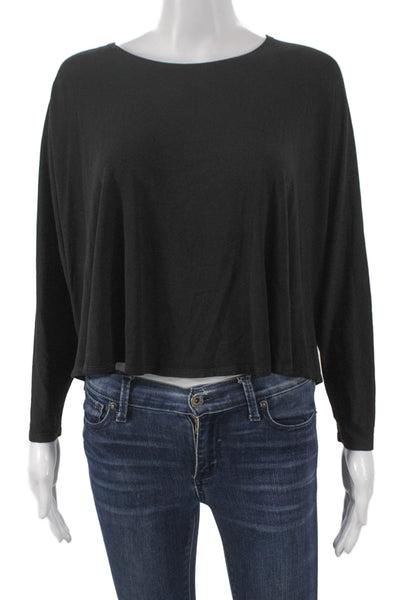 Nadia Tarr Women Cropped Tee 3/4 Sleeve Boat Neck Black Rayon Size One Size