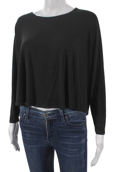 Nadia Tarr Women Cropped Tee 3/4 Sleeve Boat Neck Black Rayon Size One Size