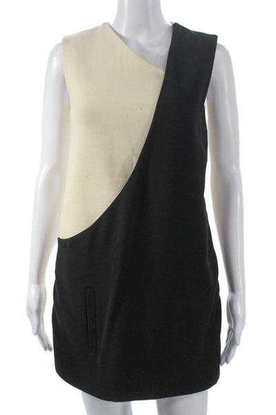 Clotilde Womens Shift Dress Black Sleeveless Round Neck Wool Zip Size 38