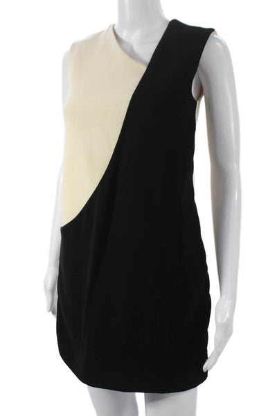 Clotilde Womens Shift Dress Black Sleeveless Round Neck Wool Zip Size 38