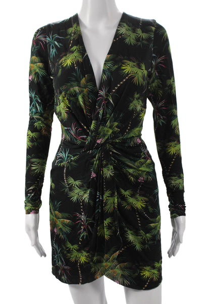 Le Superbe Women Bodycon Dress Black V-Neck Long Sleeve Floral Size XS