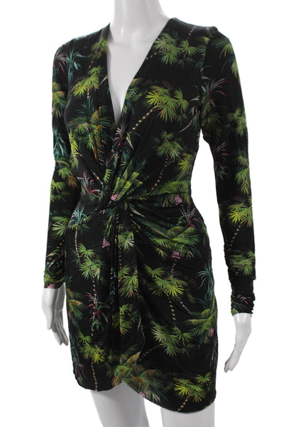Le Superbe Women Bodycon Dress Black V-Neck Long Sleeve Floral Size XS