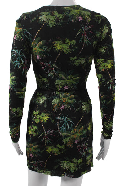 Le Superbe Women Bodycon Dress Black V-Neck Long Sleeve Floral Size XS