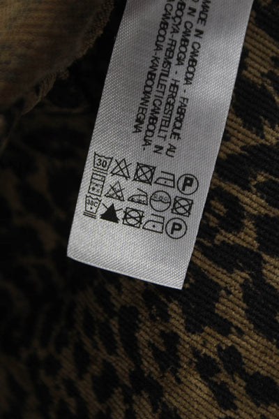 Zara Women Bodycon Dress Brown Animal Print Mock Neck Long Sleeve Short Size XS