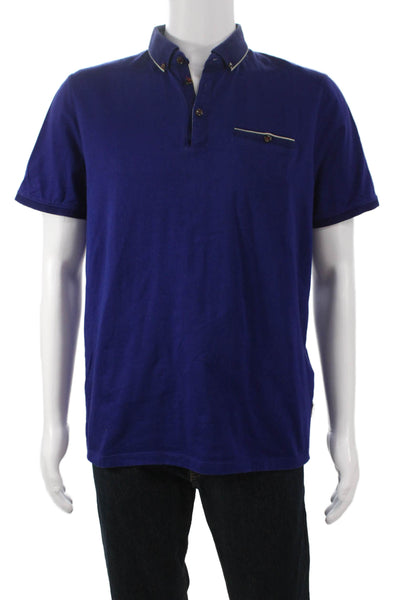 Ted Baker London Mens Polo Short Sleeve Blue 100% Cotton Collared Size 5