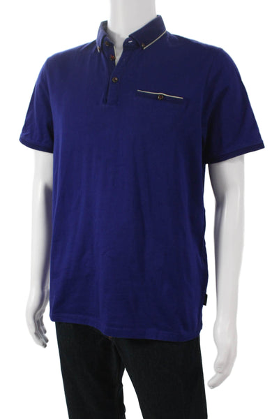 Ted Baker London Mens Polo Short Sleeve Blue 100% Cotton Collared Size 5