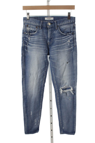Moussy Womens Straight Jeans Blue Cotton Blend Mid Rise Inseam 27 Size 25