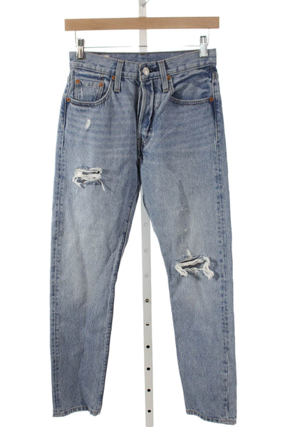 Levis Womens Straight Jeans Blue Mid Rise Button 100% Cotton Inseam 27 Size 24
