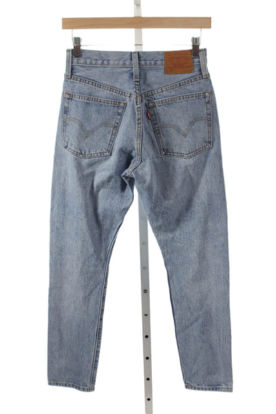 Levis Womens Straight Jeans Blue Mid Rise Button 100% Cotton Inseam 27 Size 24