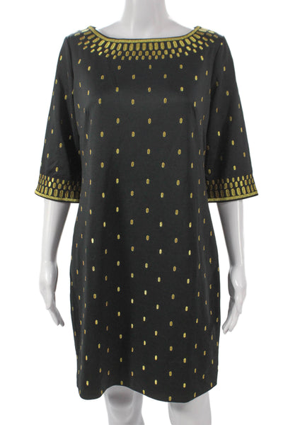 Gretchen Scott Women Black Shift Dress Boat Neck 3/4 Sleeve Geometric Size M
