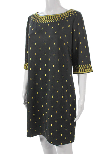 Gretchen Scott Women Black Shift Dress Boat Neck 3/4 Sleeve Geometric Size M