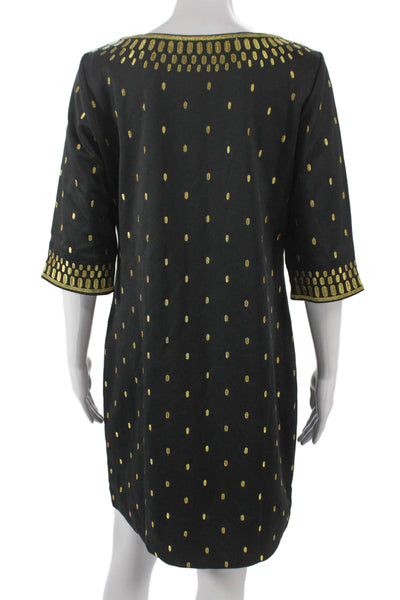 Gretchen Scott Women Black Shift Dress Boat Neck 3/4 Sleeve Geometric Size M