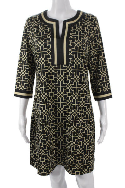 Gretchen Scott Women Shift Dress Black V-Neck 3/4 Sleeve Geometric Size M